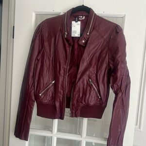 H&M Wine Faux Leather Bomber Jacket